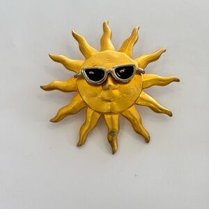 Gold Sun Brooch with Sunglasses